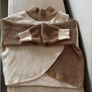 Express Color-Block Cream and Tan Pullover Wrap Sweater / Size Large